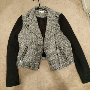 Moto jacket sweater coat black white zip up